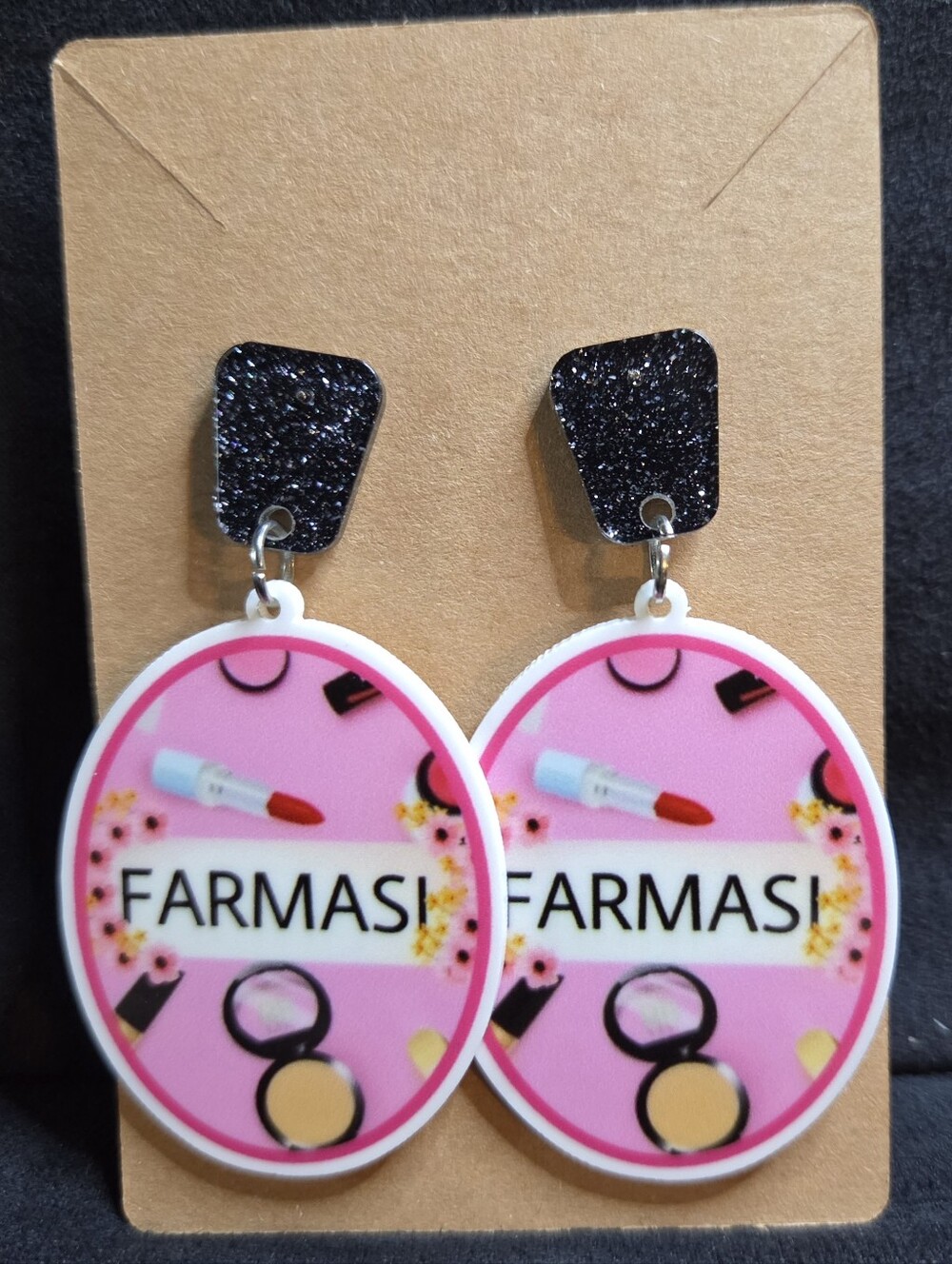 Farmasi Pink Makeup Motif Dangle Earrings